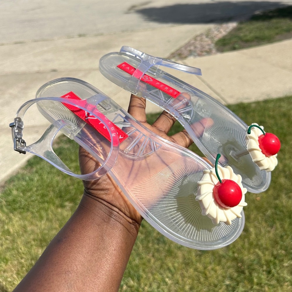 Katy Perry The Geli Clear PVC Jelly Sandals Cherry Red Women's Size 9 Shoes - Picture 8 of 13